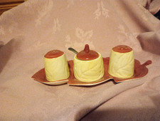 (U14) CRUET salt & pepper vintage collectable CARLTON WARE BUTTERCUP  epsn spoon