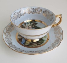 Vintage Ashley Bone China Cup & Saucer With Blue Interior 22ct Gold Gilt