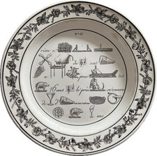 C1800 French MONTEREAU Earthenware Plate 21.5 cm Rebus Decoration Creil No. 13