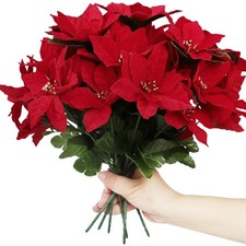 4 Pack Red Flocked Poinsettia