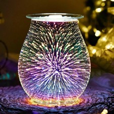 3D Glass Electric Oil Wax Melt Burner Warmer Firework Fragrance Aroma Night Lamp