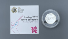 Rare 2012 London Olympics Shooting 50p fifty pence 0.925 Sterling Silver coin