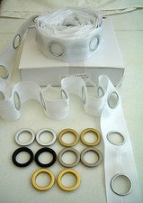 Curtain Eyelet Tape & snap on rings from £5.05 per 1 mt cut in continous lengths