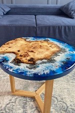Aquarium Epoxy Resin Table | Handmade Round Coffee Table with Ocean Wave & Koi F