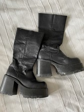 VINTAGE RARE  DESTROY Knee High Platform Leather Boots  90’s Y2K Size 4