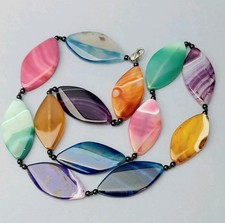 Ail Aluma  Agate Look Chunky Beaded Necklace Multicolour Silver Clasp