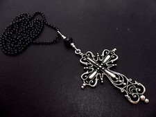  A LARGE MADONNA STYLE  CROSS BLACK BALL CHAIN NECKLACE. GOTH. 26" LONG. NEW.