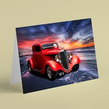 Red hot rod car on beach