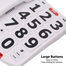 Big Button Phone For Seniors Adjustable Volume Home Landline Phones White
