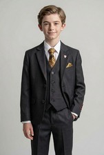 Boys Black Twill Suit Tailored