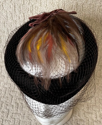Vintage brown velvet hat net - vintage,
