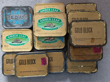 Collection 14 Vintage Pipe Tobacco Tins  - 9 x GOLD BLOCK  & 4 x AMBER LEAF + 1
