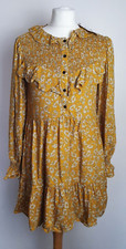 ZARA Ladies Small Mustard Yellow Floral Long Sleeve Blouse Style Dress 
