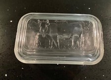 Vintage French ARCOROC Clear Glass Cow Embossed Covered Butter Dish 6.5”