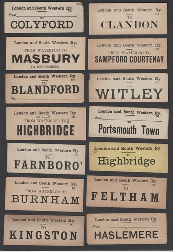 Fourteen old luggage labels - luggage,