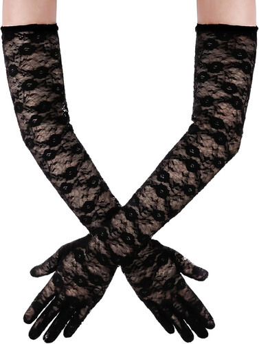 Black lace gloves - black, long