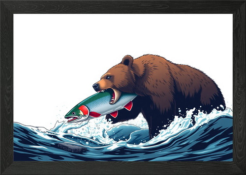 Grizzly bear catching salmon - grizzly,