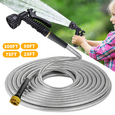 25-100FT Heavy Duty Expandable Flexible Garden Metal Water Hose Pipe Spray Gun