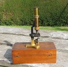 Antique Boxed Travel / Field Microscope with a few Slides