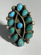 VTG Old Pawn Navajo Needlepoint snake Eye Turquoise Sterling Silver Ring Sz9