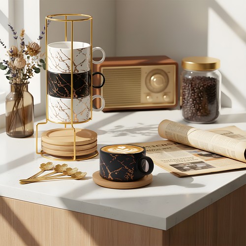 4pcs stackable ceramic coffee - 4pcs,