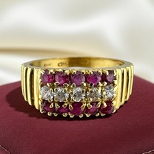 Vintage 18K Yellow Gold 0.60ctw Natural Ruby & Old European Cut CZ Ring Size 6.5