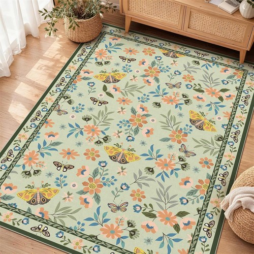 Floral green rugs - living, room