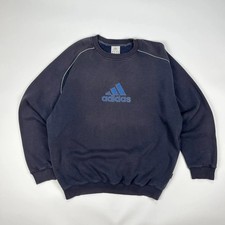 Vintage Y2K Adidas Jumper Mens XL Black Embroidered Spellout Logo Retro Sweater