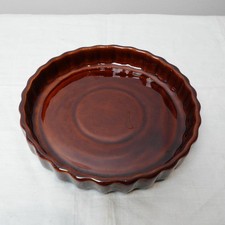 Vintage 1970s Denmead Pottery Flan Dish | Brown Glazed Stoneware Pie Bakeware