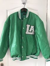 Pretty Little Thing Bomber Jacket Size XS leather Faux Jock Green Vgc