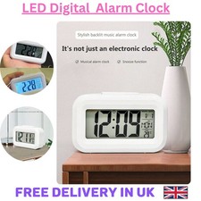 LED Digital Bedside Snooze Alarm Clock Time Temperature Day Night Mode Clock UK