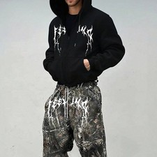 Men Hip Hop Zipper Hoodie Y2K