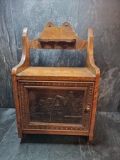 Vintage Oak Pipe Smokers Cabinet Wall Cupboard with Carved Door – 1930s Tobacco