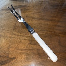 Vintage CARVING FORK * Stainless Steel * Faux Bone Plastic Handle * 9.5 Inches