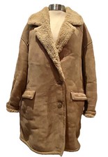 Vintage Jane Norris Tan Beige Sheepskin Coat Warm Oversized 10-12 Sz XL UK 12-14