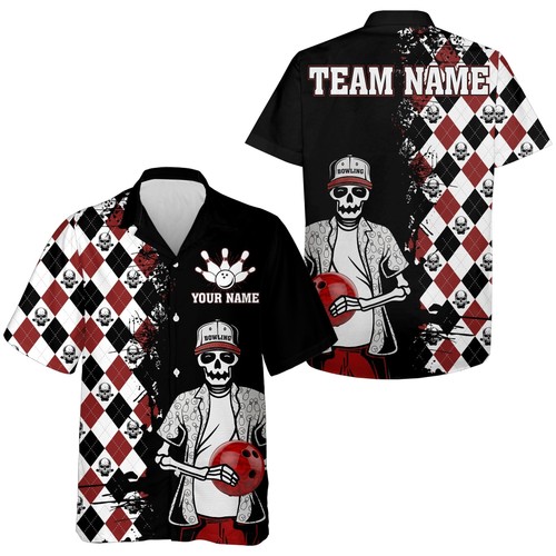 Skull hawaiian bowling shirt - bowling,