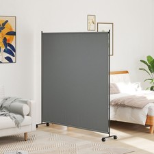 6FT Metal Room Divider, Privacy Screen with Wheels, Dark Grey