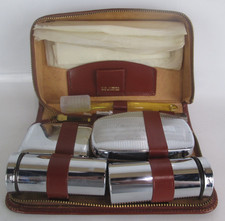 Vintage Cow-Hide Brown Case Men's Travel Grooming Kit With Containers Inside