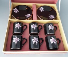 Palissy England Orchid Coffee Cup & Saucer Set Floral Design Vintage