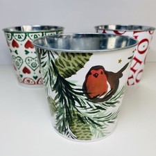 Emma Bridgewater M&S Christmas Hearts, HO HO HO & Robin Small Metal Plant Pot x3