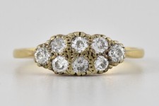 Antique Edwardian 18ct Gold Two Row 1ct Diamond Boat Ring, c1905