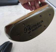 Rare 'Thomson of Scotland' Hickory Shaft Mallet Putter Golf Club &Ray Cook Cover