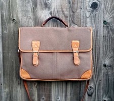 Tula Canvas And Brown Leather Satchel Briefcase Messenger Shoulder Bag