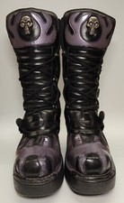 WOMANS RARE NEWROCK LEATHER BOOTS LIMITED EDITION METALIC HEEL PURPLE FLAME