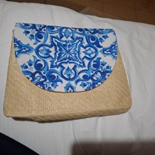 Dolce & Gabbana Light Blue 2024 Straw Weave Clutch Bag 