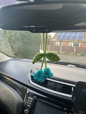 Handmade Crochet Lily of the Valley Car Mirror Bag Charm - Turquoise