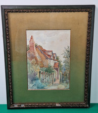 Framed English Cottage Watercolour Painting Signed by Artist Albert Eales A/F