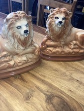 Large Pair Of Vintage Staffordshire Recumbent Lions