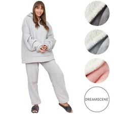 Dreamscene Sherpa Fleece Pyjama Set Adult Women Men Warm Sleepwear PJs Nightwear