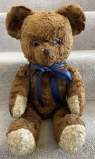 Antique Vintage Eastern European Brown Carnival Teddy Bear W/ Blue Eyes C.1950s